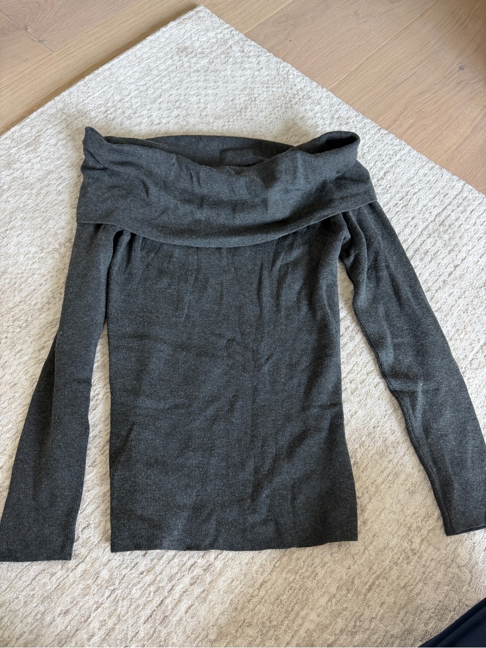 a new day Charcoal Gray Off-the-Shoulder Fold-Over Sweater
